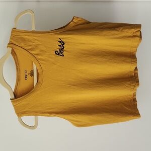 Oversized Crop Top Golden Yellow Boss T Shirt, Small